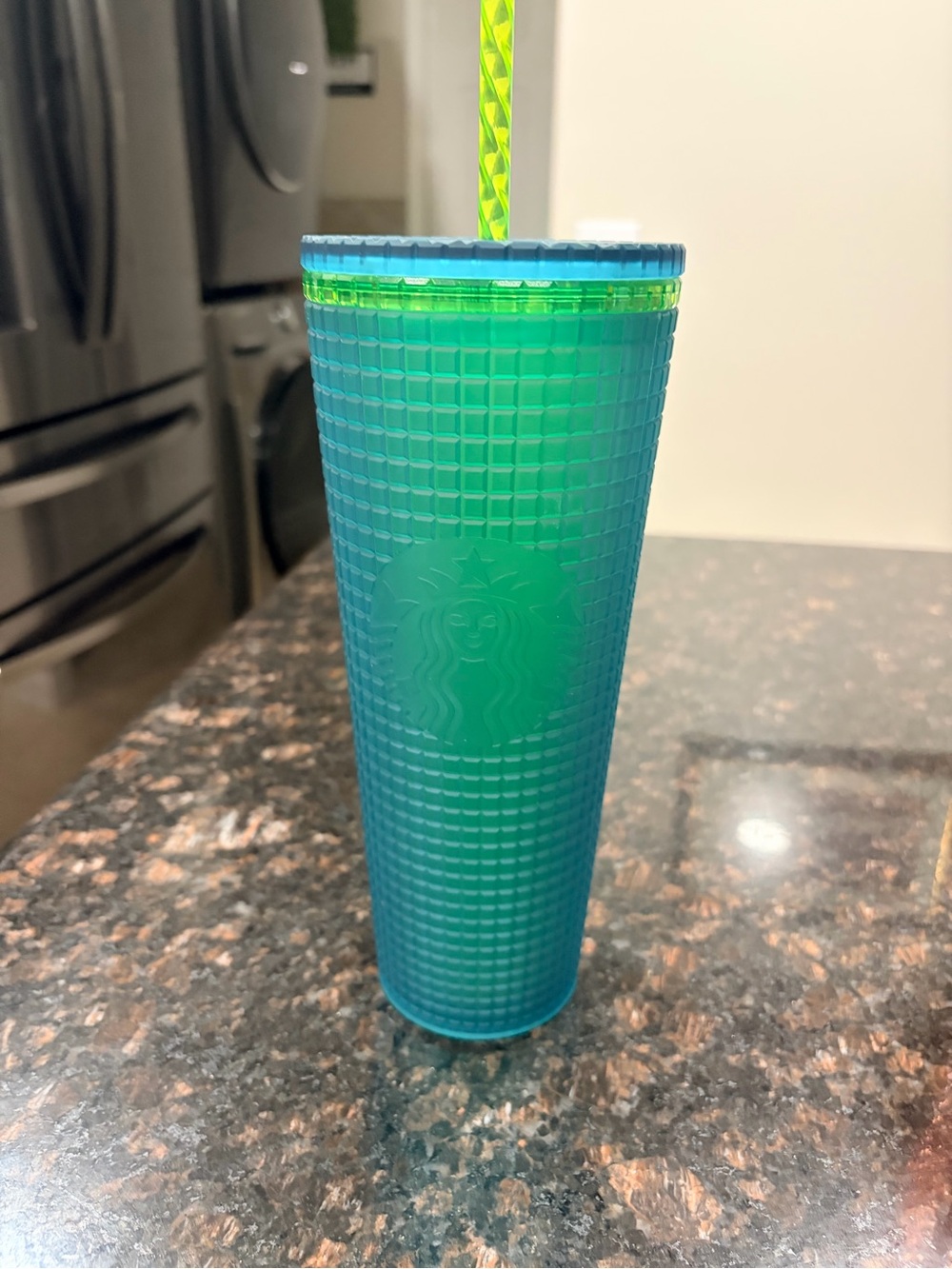 Starbucks Teal-Green Studded Cold Cup with Neon Straw